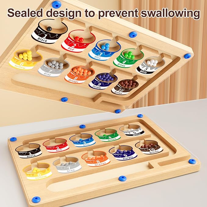 Magnetic Color and Number Maze-Montessori Toys for 3 4 5 Year Old, Educational Wooden Puzzle Board for Preschool Learning, Fine Motor Skills Toy for Toddler, Counting Matching Games for Boys Girls