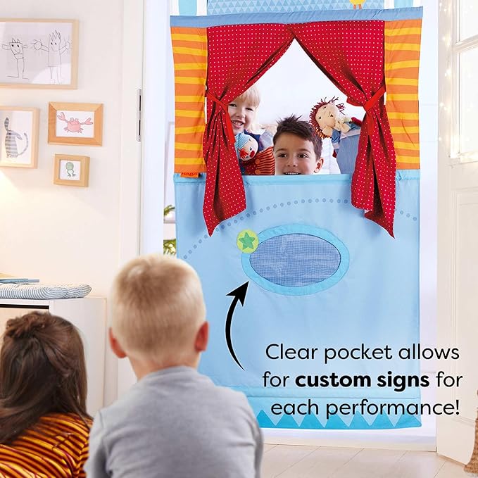 HABA Doorway Puppet Theater - Space Saver with Adjustable Rod: Ideal for Pretend Play, Hand Puppets, Educational Kids Activities, & Toys for Toddlers 3 Years and Up