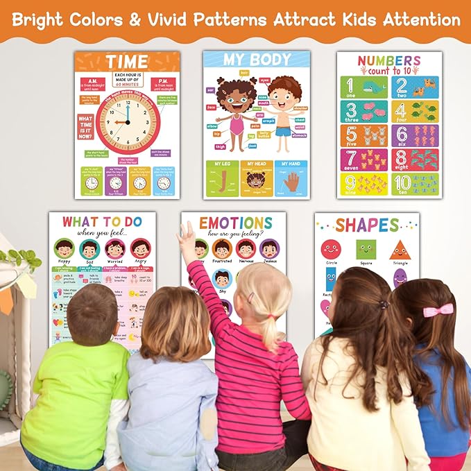 18 Educational Posters for Toddlers 1-3, Learning Posters for Kids Ages 3-5, ABC Poster Alphabet Poster for Preschoolers, Kindergarten Preschool Posters for Wall, Homeschool PreK Classroom Must Haves