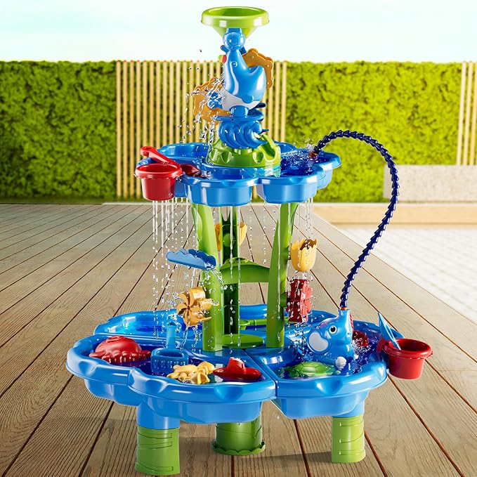 Water Table with Pump for Toddler Kids Ages 3-5 4-8, 2-Tier 3 in 1 Flower Shape Water Table, Kids Summer Outdoor Beach Pool Toys Water Play Sensory Table, Perfect Birthday Party Gifts for Boys Girls