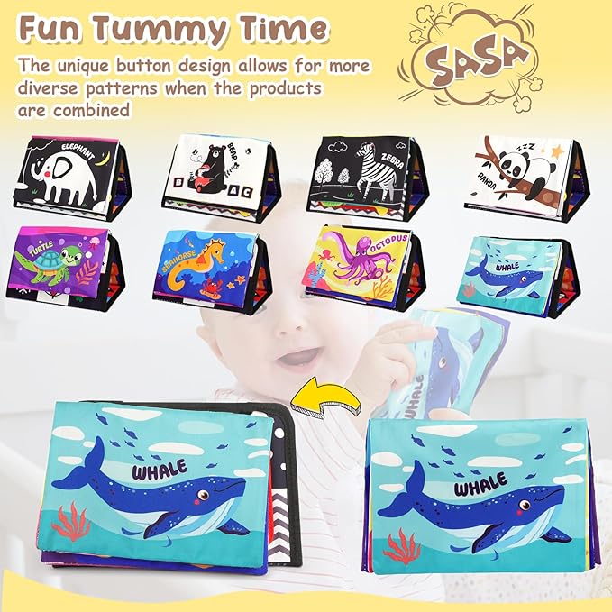 URMYWO Tummy Time Toy - Black and White High Contrast Baby Toys for Newborn - Baby Visual Stimulation Mirror - Montessori Sensory Crinkle Toy for Infant 0-3-6-12 Months - Shower Gift for Boy Girl