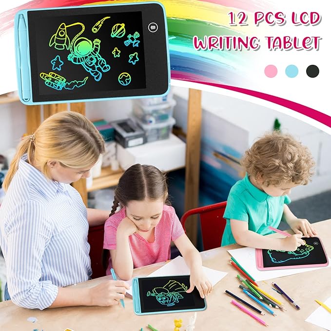 Zhehao 12 Pcs LCD Writing Tablet for Kids Colorful Drawing Doodle Board Drawing Tablet Erasable Reusable Electronic Draw Pad Gift for Boy Girl Xmas Educational Learning(6.5 Inch Screen,Vivid Color)