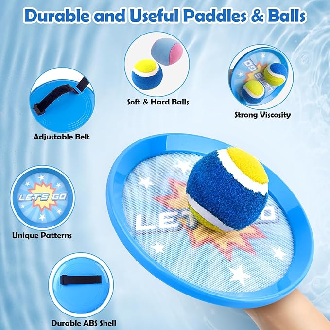 4Pcs Catch Ball Game for Kids, Outdoor Toys for Age 3-7, Beach Toy for Ages 8-13, Ball Sports Toys for Kids and Adults Family School Outdoor Games for 3-5 6-9 10+ Year Old Boys Girls