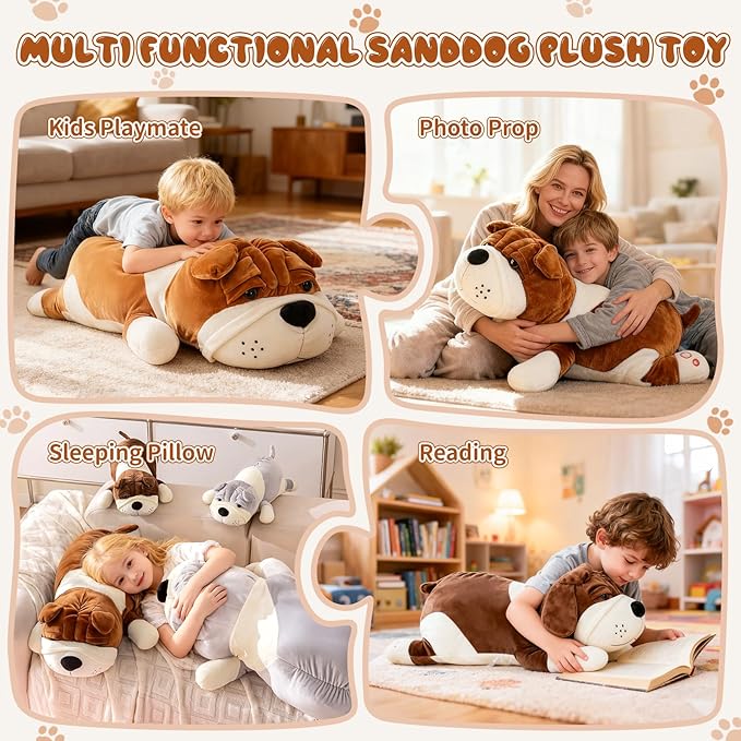 Giant Plush Dog Pillow 23.6" Super Soft Stuffed Animal - Brown Cuddling Pillow for Adults & Kids, Large Dog Plushie for Bed, Couch, Home Decor (Brown 60cm)