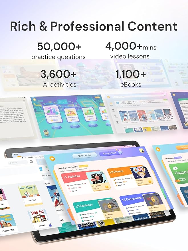 AI Kids Tablet with Parental Control - 50000+ Content AI Tutor Learning Tablet with ELA, Math, ABC, Word, Read, Phonics, STEM for Homeschooler Educational Study for G1 - G6 (TalPad T100 with Keyboard)