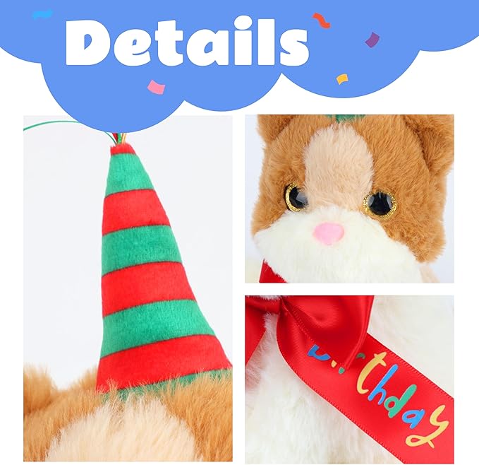 Cuteoy Musical Birthday Cat Repeat What You Say Interactive Animated Stuffed Animal Shaking Singing Dancing Turning Circle Kitten Plush Toy Electric Plushies Gifts for Kids Girls Boys Birthday