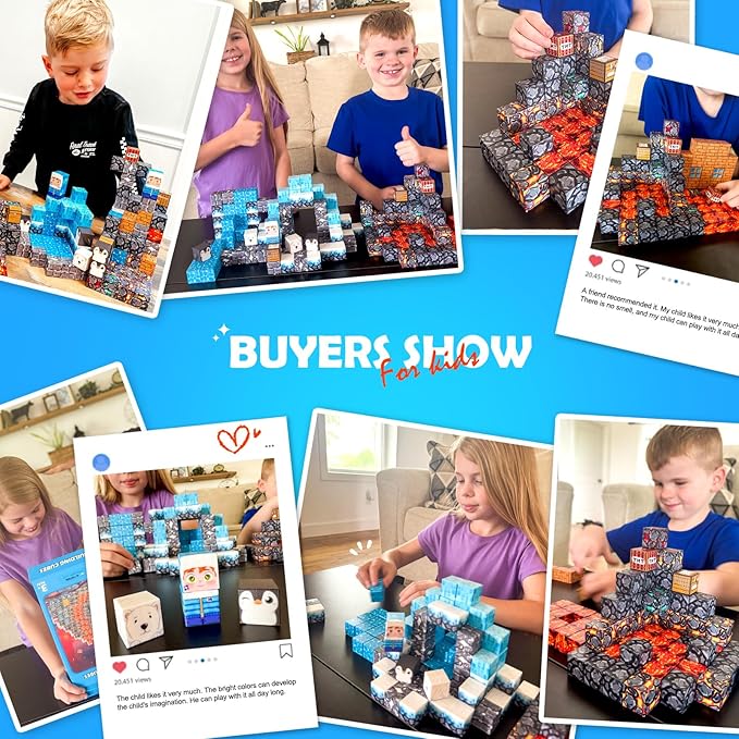 Large Magnetic Blocks 110PCS Ice Fire World Inspired Playset Kids Magnet Toys 1 inch Building Cubes Magworld Add-on Building Craft Sensory Toys Game Gifts for Kids Ages 3-5 4-6 5-7 8-12