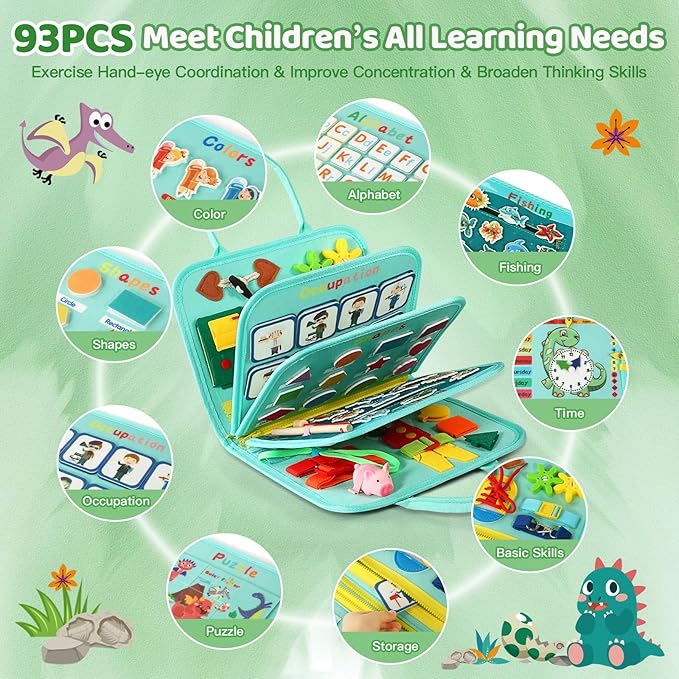 Toddler Busy Board for 1 Year Old, Montessori Toy Busy Book for Toddlers 1-3 with Fishing Game Motor Skills, Learning Toy Car Airplane Activities Kid Travel Essential 2-4 Yr Christmas Birthday Gift