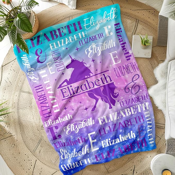 Blankets for Kids Girls 6-8, Custom Unicorn Gifts for Children Teens, Personalized with Name Soft Flannel Lightweight Monogram Name Accessories Blanket for Travel Camping Outdoor Decoration