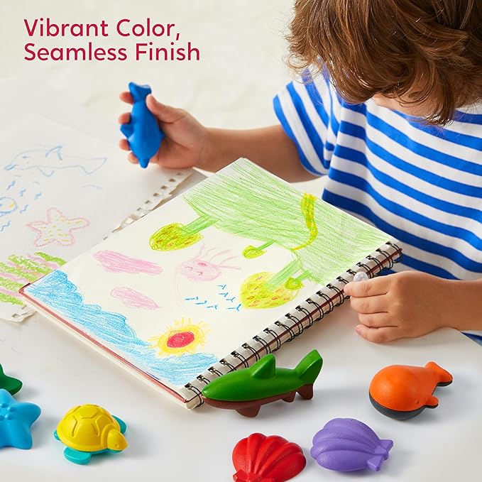 SYNCFUN 100% Pure Large Beeswax Crayons, Bath Crayons Bath Toy for Kids, Easy to Hold & Mold Free Bathtub Toys for Shower, Toddler Art Supplies, Gift for Christmas (Ocean Theme, 12 Colors)