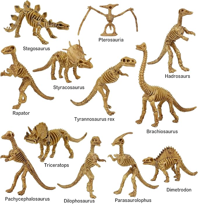 6 Inch Dinosaur Fossil Skeleton for 3 4 5 6 7 8 9 10+ Year Old, Dino Bones for Science Play Rewards, Dino Sand Dig Toys, Educational Gift, Party Favors for Kids (12 Packs)