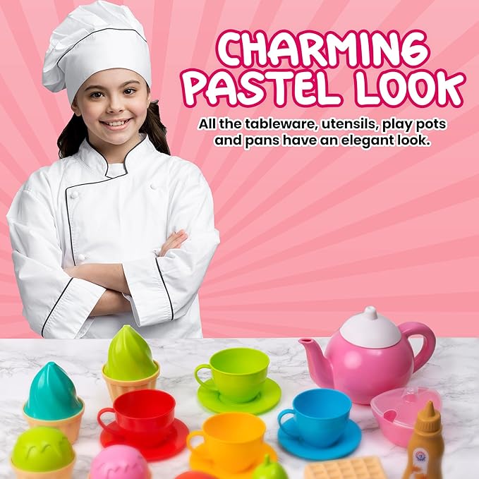 uToyz Kitchenware Playset – 83pcs Toddler Play Food Sets for Kids Kitchen Playset, Mini Toddler Cooking Set with Play Kitchen Accessories & Toy Food, Cooking Toys with Toy Pots & Pans for Kids Ages 3+