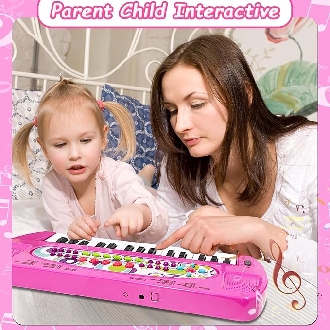 32 Keys Kids Piano Keyboard Toys, Multifunction Keyboard for Kids - Children Early Learning Educational Music Piano Toys for 3-8 Year Old Boys and Girls (Pink)