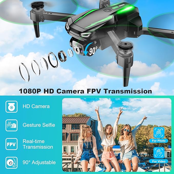 Drone with Camera, 1080P HD FPV Foldable Drone for Kids Adults Beginners, Brushless Motor RC Quadcopter with Stable Hover, Gestures Selfie, Waypoint Fly, 3D Flips, One Key Start, 2 Batteries