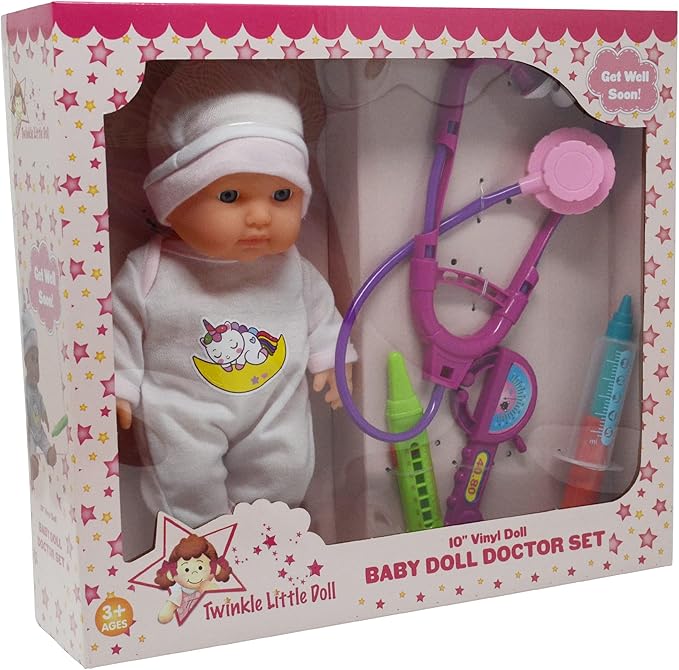 10" Baby Doll Doctor Set for Kids- Toy Nurse Kit for Toddler, Little Girl – Playset Pack with Checkup Accessories & Newborn Doll in Unicorn Hospital Clothes – Cute, Fun Healthcare Dolly for Children