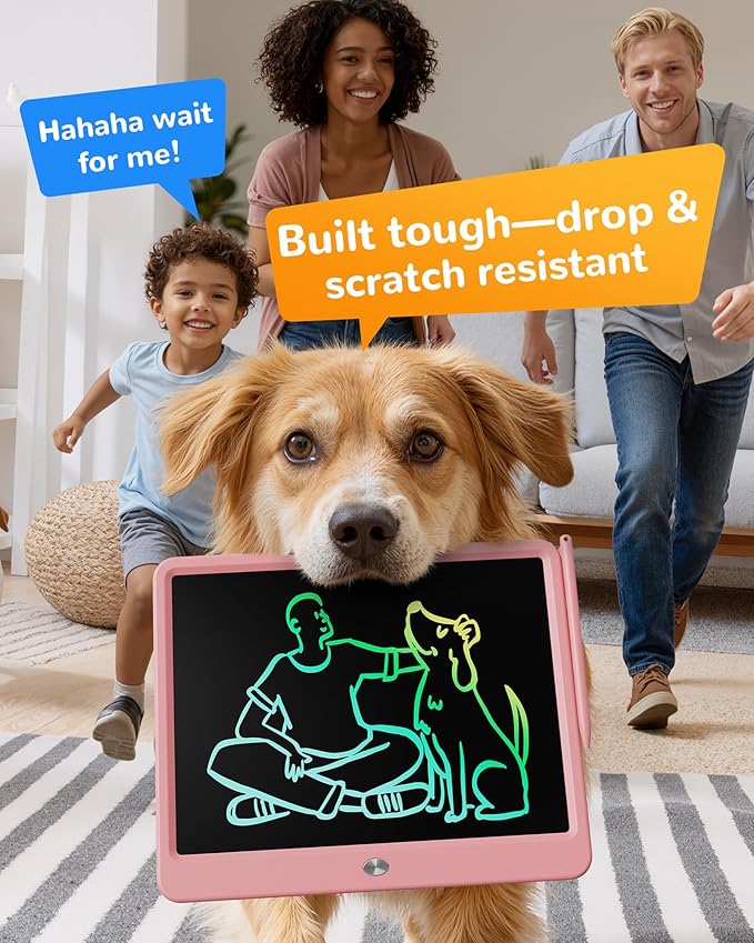 KOKODI LCD Writing Tablet, 12 Inch Colorful Toddler Doodle Board Drawing Tablet, Erasable Reusable Electronic Drawing Pads, Educational and Learning Toy for 3-6 Years Old Boy and Girls(Pink)