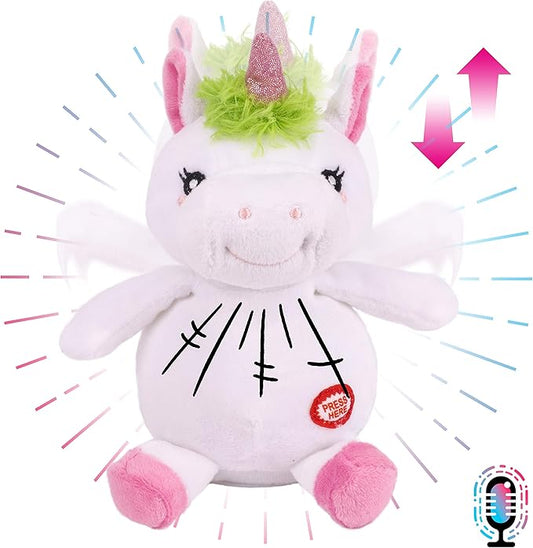 Hopearl Talking Unicorn Repeats What You Say Nodding Electric Interactive Animated Toy Speaking Plush Buddy Birthday Festival for Toddlers, 7.5''