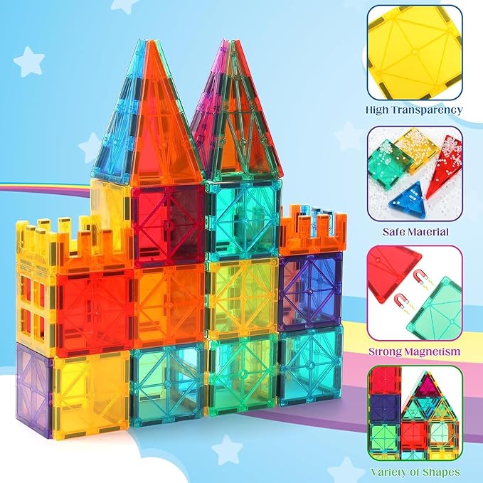 104PCS Magnetic Building Tiles, STEM Educational Stacking Blocks, Construction Toys for Kids Ages 3-9, Creative Toddler Boy Girl Christmas Birthday Gift