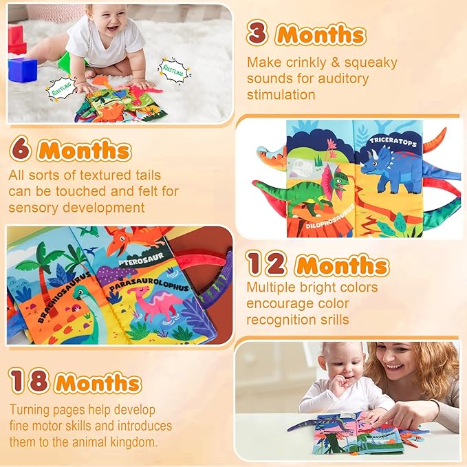 Soft Baby Book - Baby Toy - Newborn Boys Girls Shower Gift - Tummy Time Toy for Infant 0-6 6-12 Months - Touch and Feel Sensory Crinkle Book with Teether for Toddler
