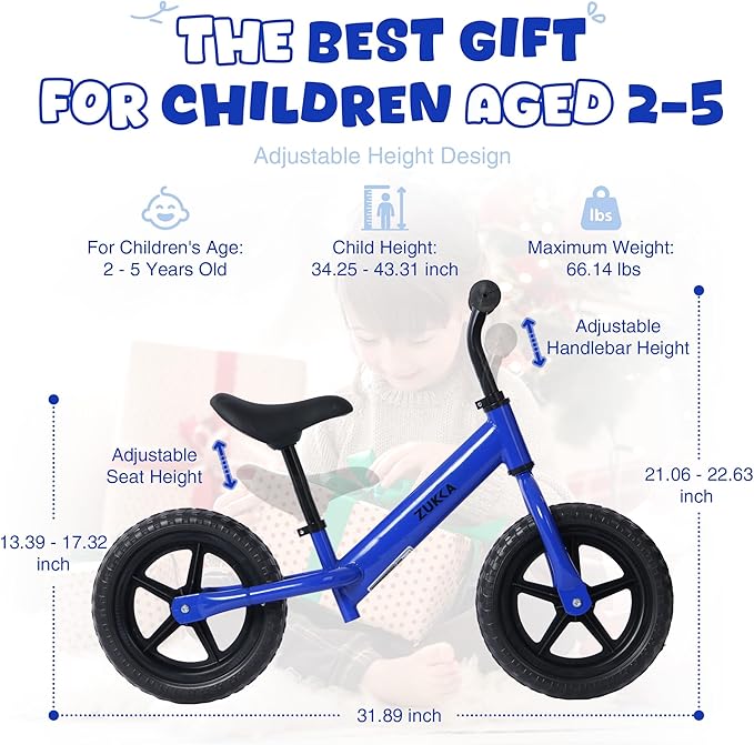 MEGHNA Toddler Balance Bike Kids Toy Aged 2-5 Years Old with Safety Footrest Adjustable Height Seat and Handlebar Strider Bike 8 inch Wheel for Over 18 Months Baby Toddler Kids, Easy to Assembly