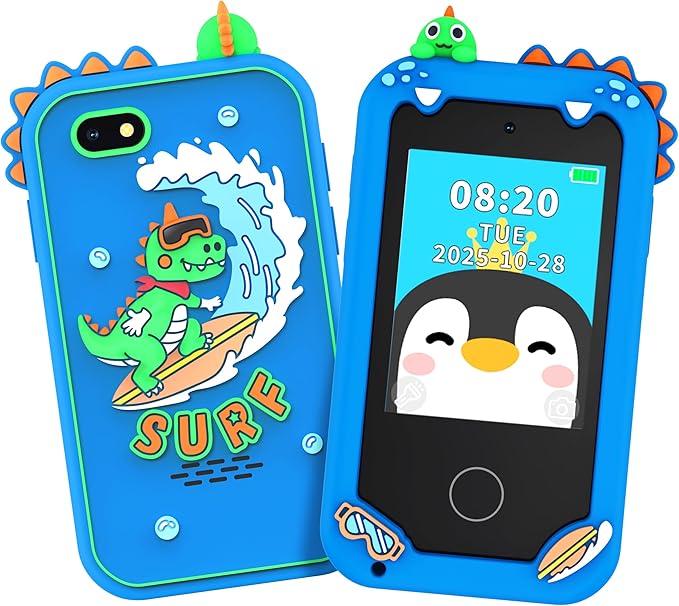 Kids Smart Phone Toy for Boys, Touchscreen Learning Toy Phone for Kids Ages 3-8, Educational Pretend Phone with Dual Camera, Music, Games, ABC Learning & Habit Reminder, Boys Birthday