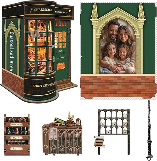 DIY Dollhouse Kit, Victorian Style Miniature Store with LED Lights,Wooden Charmcraft Magical Wand Shop，Personalized Customized Gift