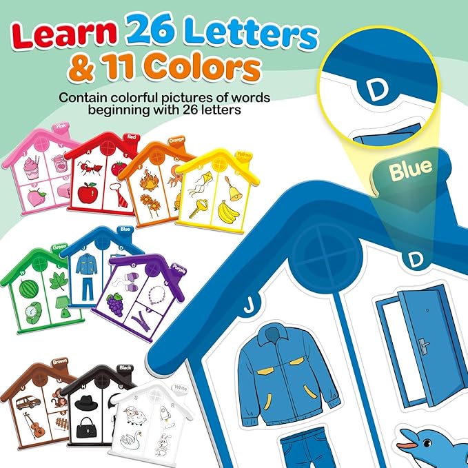 Torlam Magnetic Color Sorting Toys Alphabet Games Learning ABC Letter Recognition Color Shape Matching Fridge Magnets for Kids, Preschool Learning Activity Toddler Magnets for Refrigerator Whiteboard