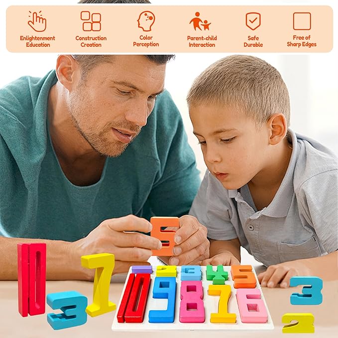 10Pcs Wooden Number Building Blocks, Montessori Number Blocks Math Learning Digital Building Blocks Digital Educational Counting Learning Toys for Parent-Child Interaction Skills Stocking Stuffers