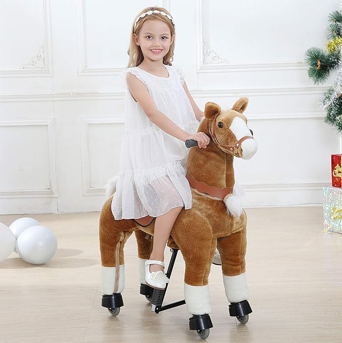 JoJoPooNy Ride on Horse Toy, Kids Ride on Toy for 6-14 Years Old, Premium Riding Horse Plush Animal Toy, Walking Horse Toy with Wheels (36 Inch Height)