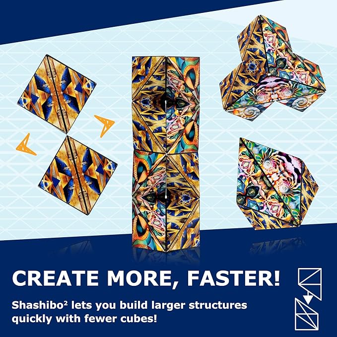 Shashibo Squared Shape Shifting Box – Next Generation XL STEM Magnetic Fidget Cube That Transforms Into Over 70 Shapes – Pairs w/All Shashibo Cubes - Download Fun in Motion Toys Mobile App (Atlantis)