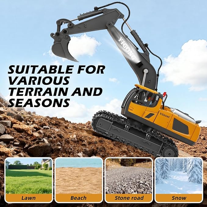 Remote Control Excavator Toy RC Play Excavator Construction Vehicles, 11CH 2.4Ghz RC Sand Digger with Metal Shovel & Light, Construction Truck Toys for Boys 3 4 5 6 7 8-12 Year Old Kids Birthday Gifts