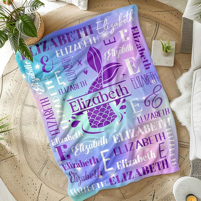 Mermaid Blanket and Throw, Personalized Girls Blankets for Kids, Women, Soft Cozy & Warm Mermaid Tail Throws for Sofa Office Trip Chairs Camping, 4 Sizes for Toddler/Children/Teens/Adults