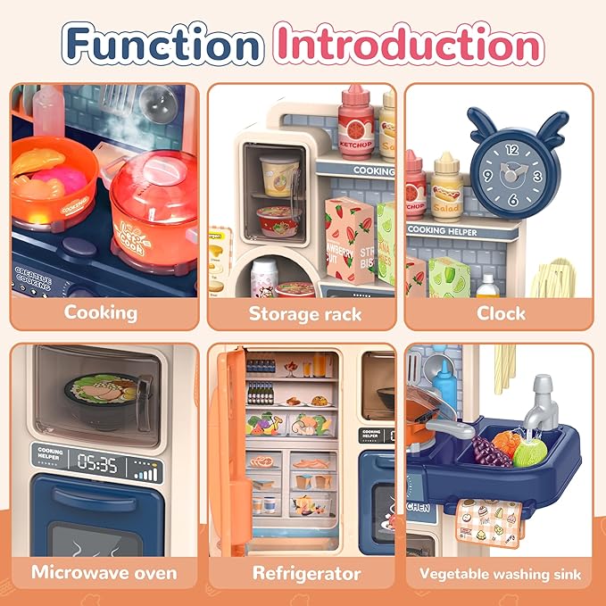 cossy Kids Play Kitchen,Toddler Kitchen with Sound and Light,Cooking Stove with Steam,Play Food Toy and Kitchen Accessories,Play Kitchen for Toddlers,Blue