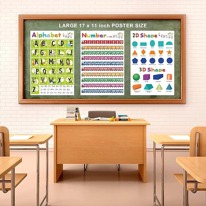 SK SUPKER 18 Toddlers Educational Learning Posters Classroom Wall Decorations Preschool Teaching for Baby Kids Teaching Numbers, ABC Alphabet Chart, Shapes, Days of The Week
