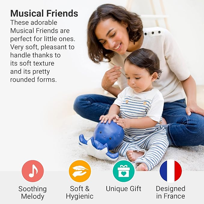 Little Big Friends Musical Baby Toy – Soft Plush Pull-String Cord Classical Toy for Baby & Toddlers | Soothing Stuffed Cuddly Animal Gift | Octave The Octopus