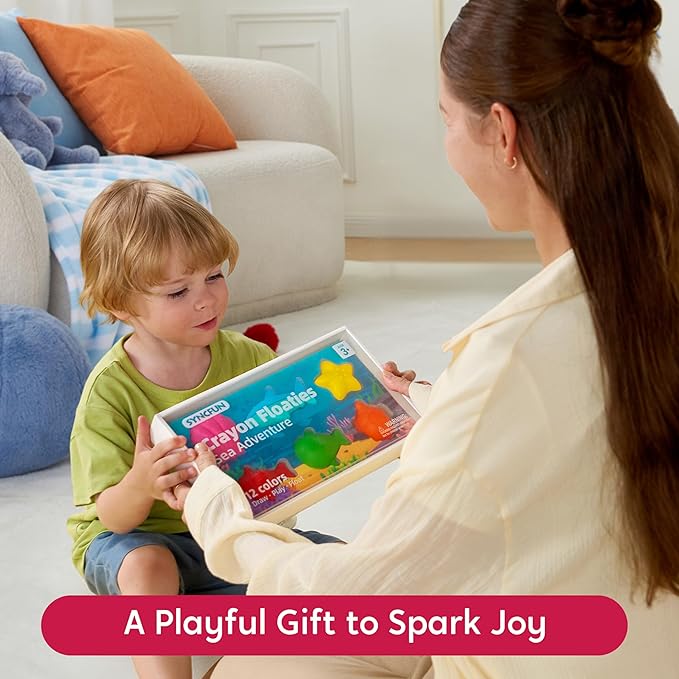 SYNCFUN 100% Pure Large Beeswax Crayons, Bath Crayons Bath Toy for Kids, Easy to Hold & Mold Free Bathtub Toys for Shower, Toddler Art Supplies, Gift for Christmas (Ocean Theme, 12 Colors)