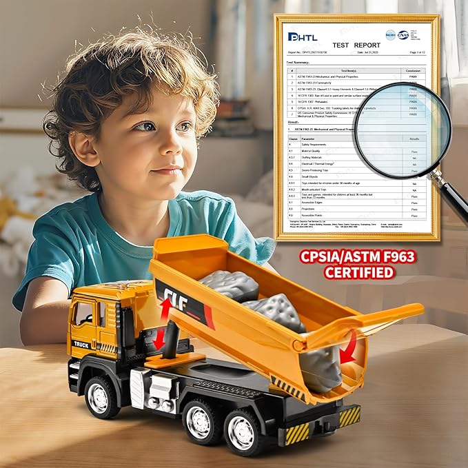 Dump Truck Toys for Boys 3-5 Year Old,Dump Truck Toy Metal Diecast Cab,Pull Back Toy Dump Trucks Construction Vehicles with Lights and Sounds,Construction Trucks for Toddlers 3-5