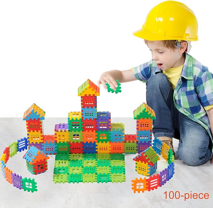 Building Blocks – 100-piece Kids Builders Blocks Set with Storage Bag – Interlocking Building Blocks for Toddlers and Kids – Fun and Educational Toy Building Set for Skill Development