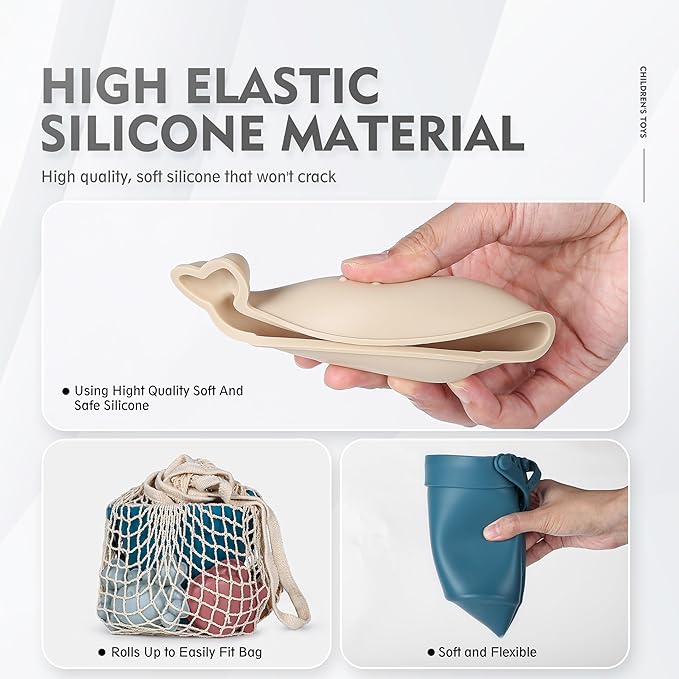 MarcZero 11Pcs Silicone Beach Toys,Modern Baby Beach Toys,Travel Friendly Beach Set,Eco Friendly Toy,Silicone Bucket, Shovel, 8 Sand Molds, Beach Bag,Silicone Sand Toys for Toddlers, Kids (Dark Blue)