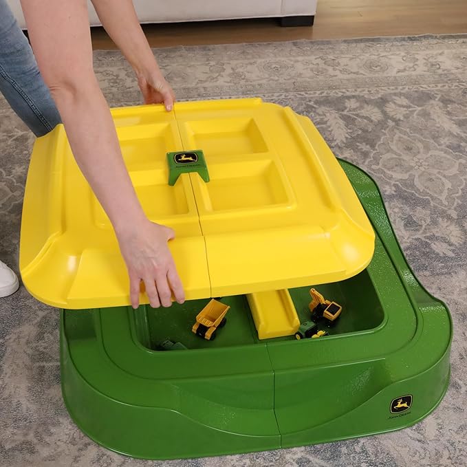 John Deere Sandbox Playset with Protective Cover, Includes 5 Realistic Trucks & Tractors, Perfect Outdoor Sand Toy for Kids, Imaginative Play & Active Backyard Fun