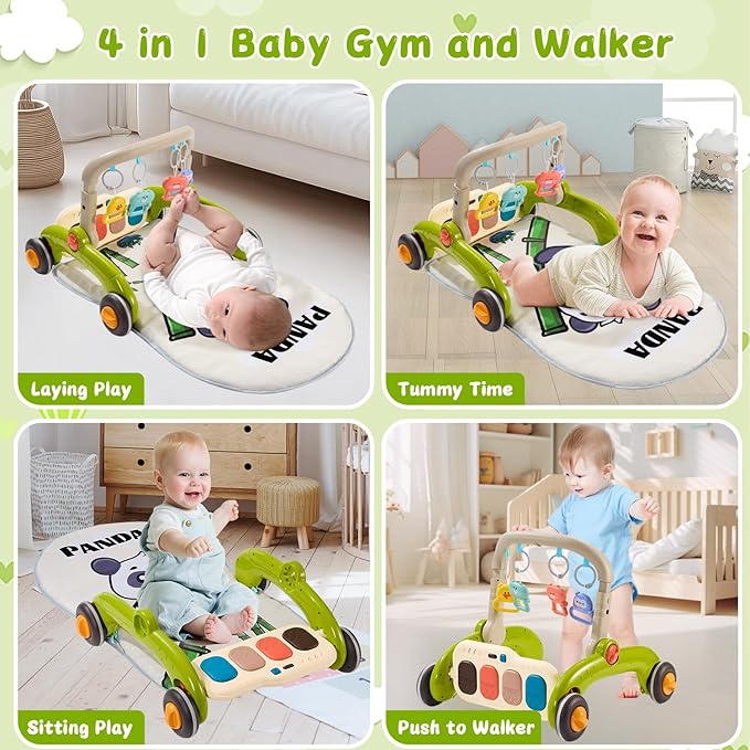 Baby Play Gym Walker Kick and Play Piano Gym Musical Tummy Time Mat for Boys Girls Infant Newborn Gifts (Panda Upgraded)