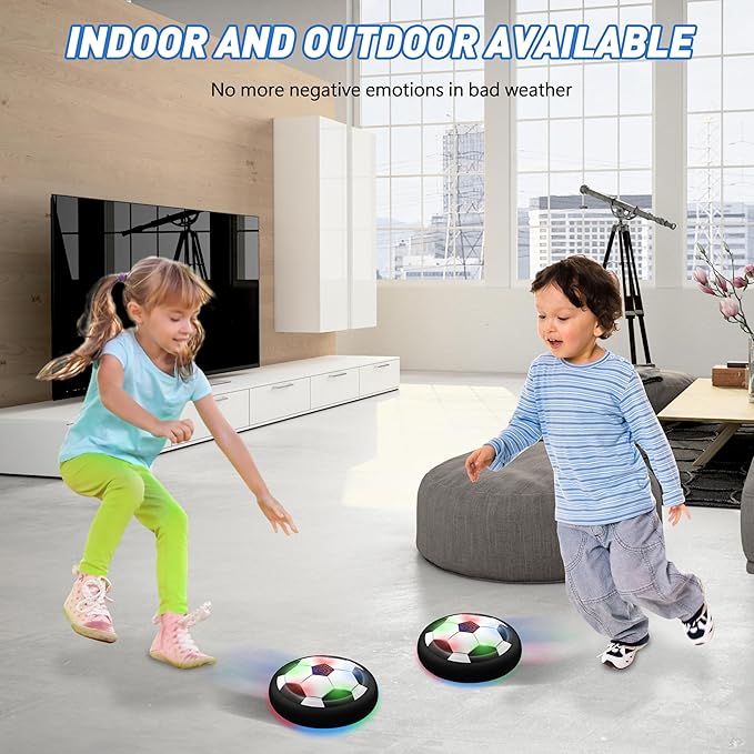 LED Hover Soccer Ball Boy Toys, Air Power Kids Training Ball Playing Football Indoor Outdoor Game, Birthday Gifts for Age 3 4 5 6 7 8-10 Years Old Boys Girls - Soccer (2PCS Black)