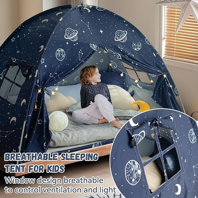 Bed Tent Twin, Space Play Canopy for Kids Toddler Boys, Bunk Canopy Tent for Toddler Bed, Galaxy Dome Playhouse Floor Portable Sleeping Tents Indoor for Girls Birthday, Christmas Toy House Gift