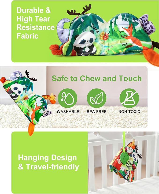 Baby Books 0-6 Months, Infant Tummy Time Sensory Teething Toys Baby Toys 6 7 8 9 10 12 Months, Touch and Feel Soft Cloth Book, 3D Crinkle Book Toy for Infant Newborn Boys Girls Early Learning