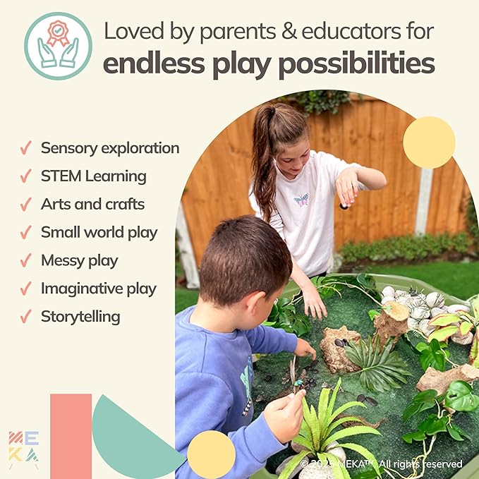 MEKA Large 38"x38" Tuff Tray Set Olive Green, Activity Sensory Tray Plus Stand Children, Outdoor Play Sand and Water Table for Toddlers and Kids, Toy Boys Girls