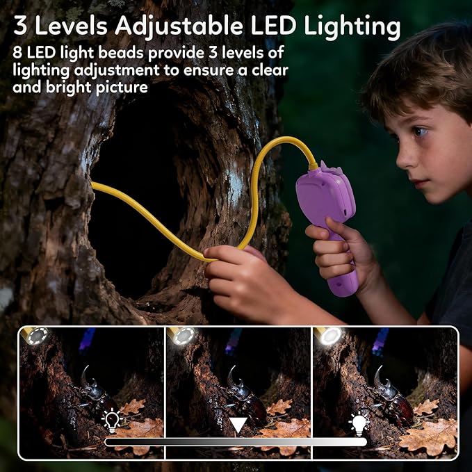 Kids Borescope Toys Camera with Light for 4-10 Years Old Boys Girls Birthday Gift 32GB Type-C Rechargeable STEM Science Educational Toy Snake Scope Camera for Outdoor Camping Nature Exploration