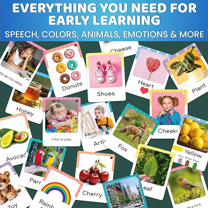 QUOKKA 225 Flash Cards for Toddlers 1-3 – Alphabet & First Words Flashcards with Rings – Toddler Educational Toys for Learning – Fun Big Size Letter Flashcards for Toddlers 3-5 Years