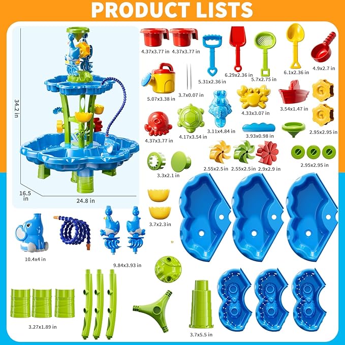 Water Table with Pump for Toddler Kids Ages 3-5 4-8, 2-Tier 3 in 1 Flower Shape Water Table, Kids Summer Outdoor Beach Pool Toys Water Play Sensory Table, Perfect Birthday Party Gifts for Boys Girls