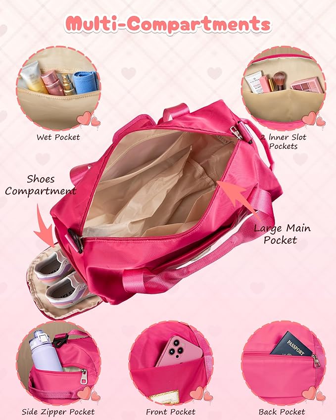 Teen Girl Gifts Trendy Stuff, Girls Travel Duffel Bag, Kids Initial Overnight Bags with Shoe Compartment, Customized Sport Gym Weekender Bag with Makeup Pouch, Birthday Gift (Letter J)
