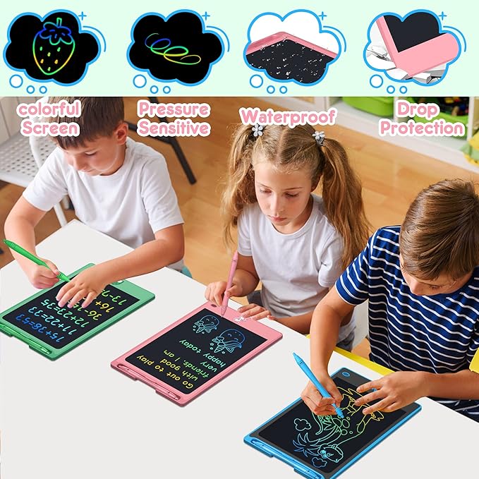 FLUESTON LCD Writing Tablet for Kids,Drawing Tablet for Boys Girls 3 4 5 6 7 8 year, 8.8 Inch 3pcs in 1 Pack Drawing Pad Toy Christmas Gifts for Toddler, Educational Doodle Board Cute Dinosaur Unicorn